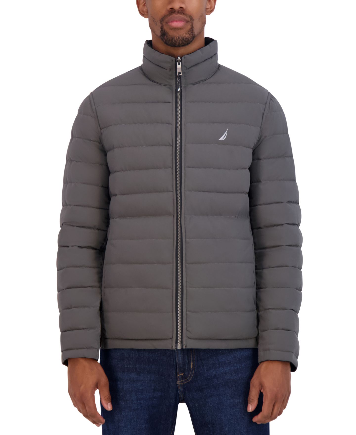 Мужская куртка Nautica Reversible Quilted Puffer, цвет: Чёрный / Серый — фото 6