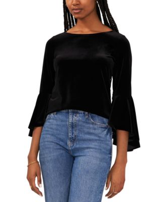 Black velvet bell sleeve top hotsell