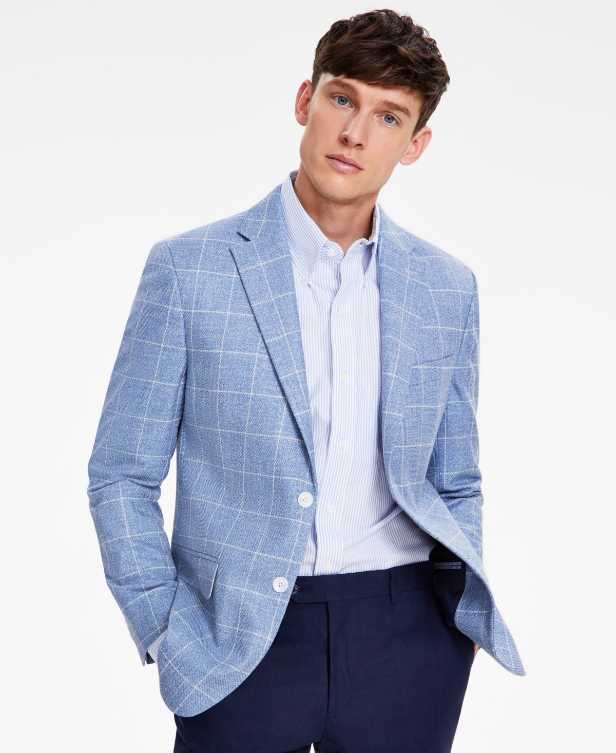 Shop Tommy Hilfiger Men's Modern-fit Windowpane Sport Coat In Blue,white