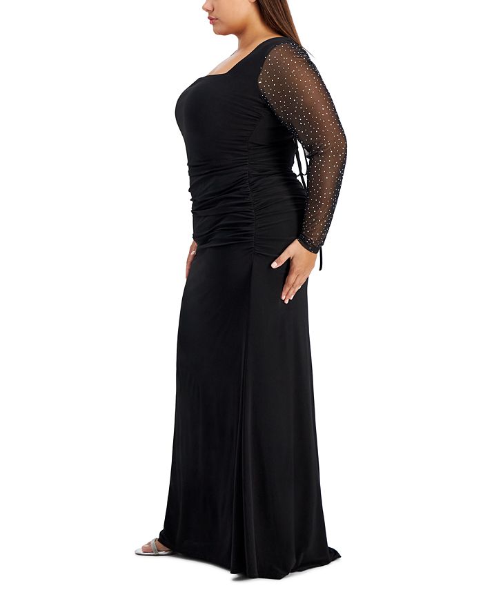 City Studios Trendy Plus Size Ruched Lace-Up-Back Gown - Macy's