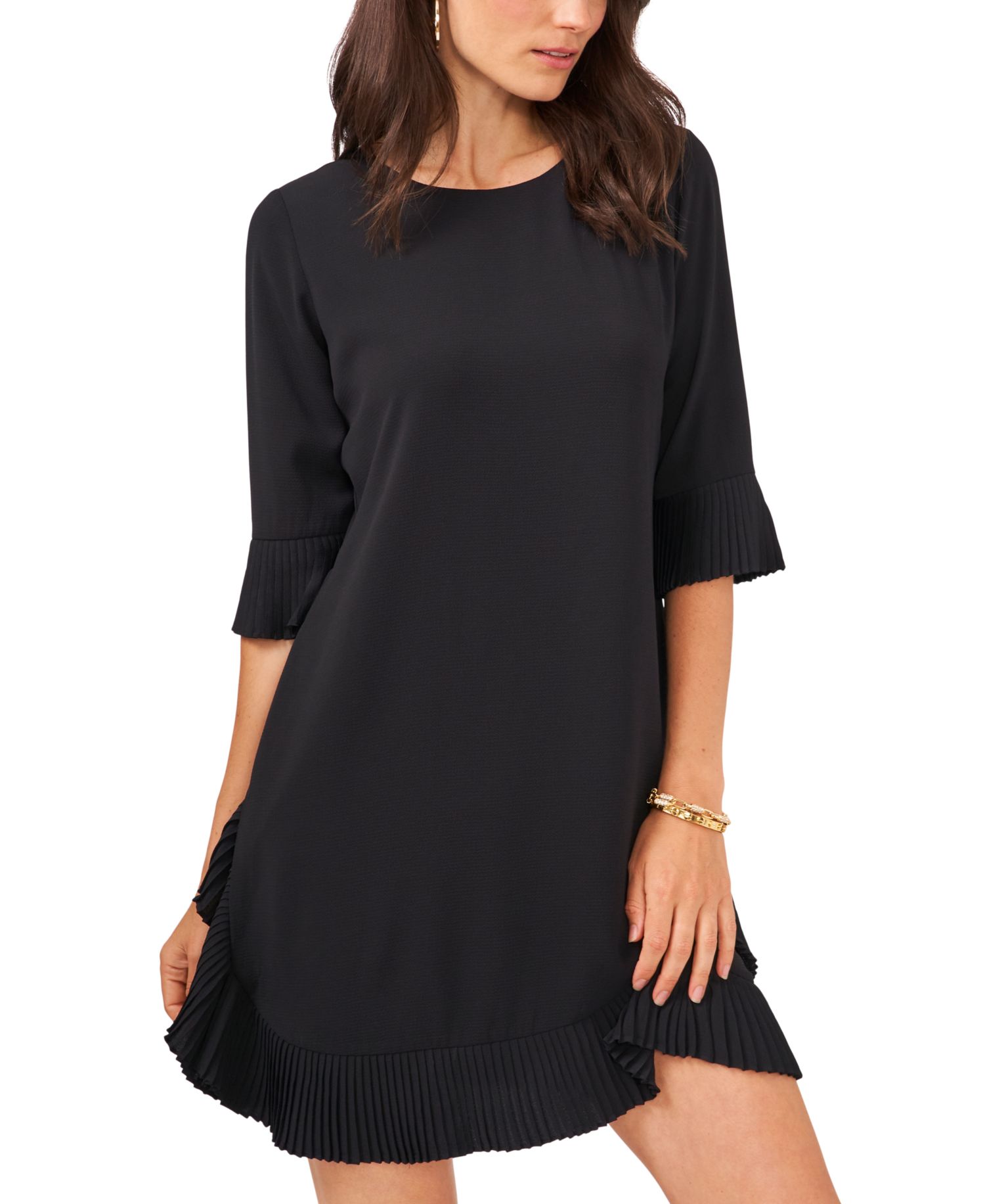 Petite Pleated-Trim Shift Dress