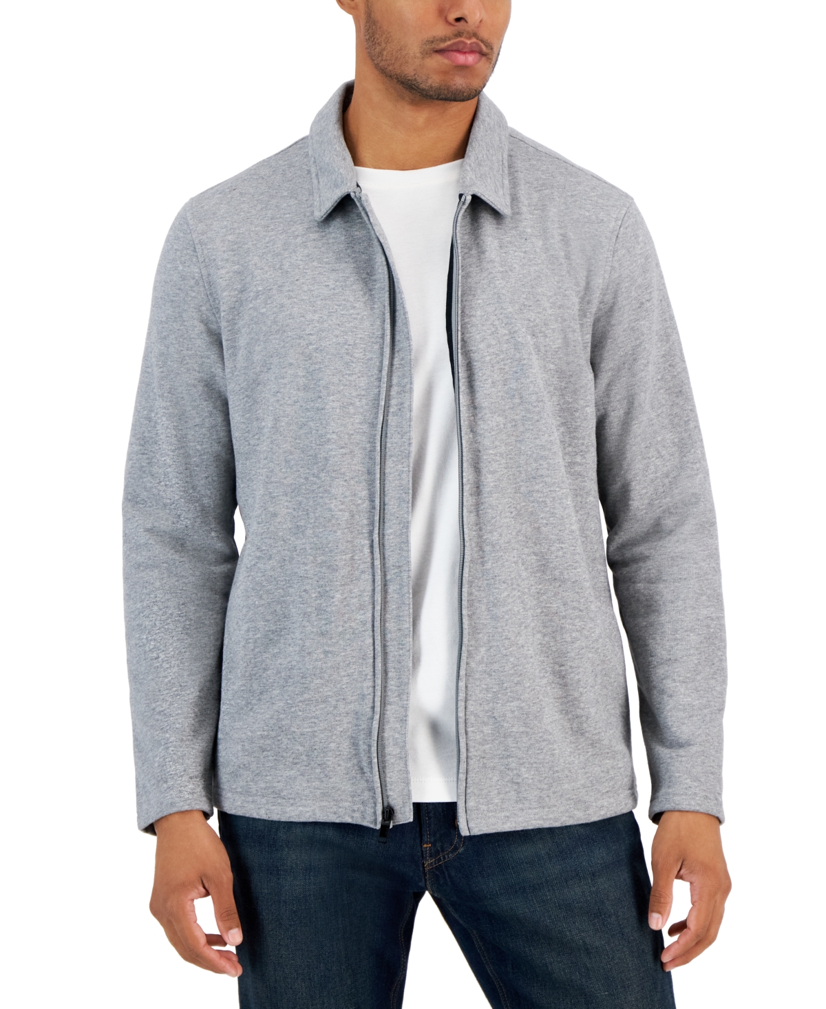 Alfani Zip-front Harrington Jacket, Created For Macy's In Cement Grey Heather