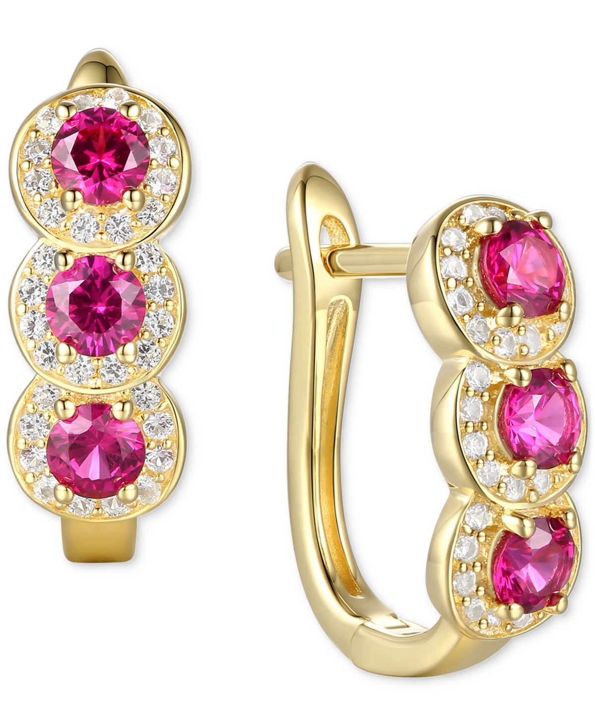 Lab-Grown Opal (1/4 ct. t.w.) & Lab-Grown White Sapphire (1/4 ct. t.w.) Triple Halo Leverback Earrings in 14k Rose Gold-Plated Sterling Silver (Also i