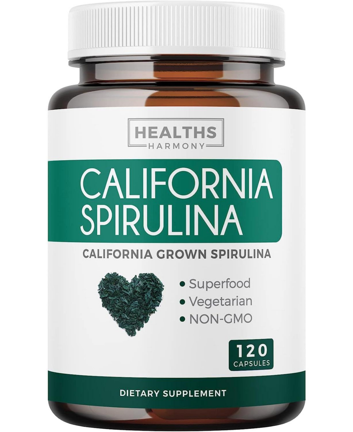 California Spirulina Capsules (Non-gmo) 120 Vegetarian Capsules 500mg - Blue Green Algae Superfood from Spirulina Powder - Grown in California - Glute
