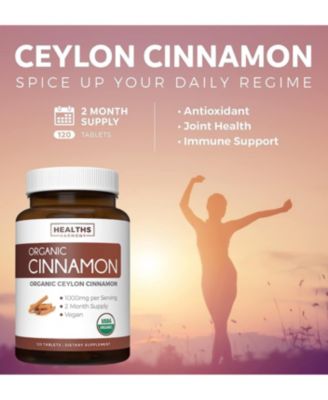 Organic Ceylon Cinnamon Tablets, Cinnamon Supplements for Energy, Heart, and Metabolism Support, Healths Harmony, 120ct
