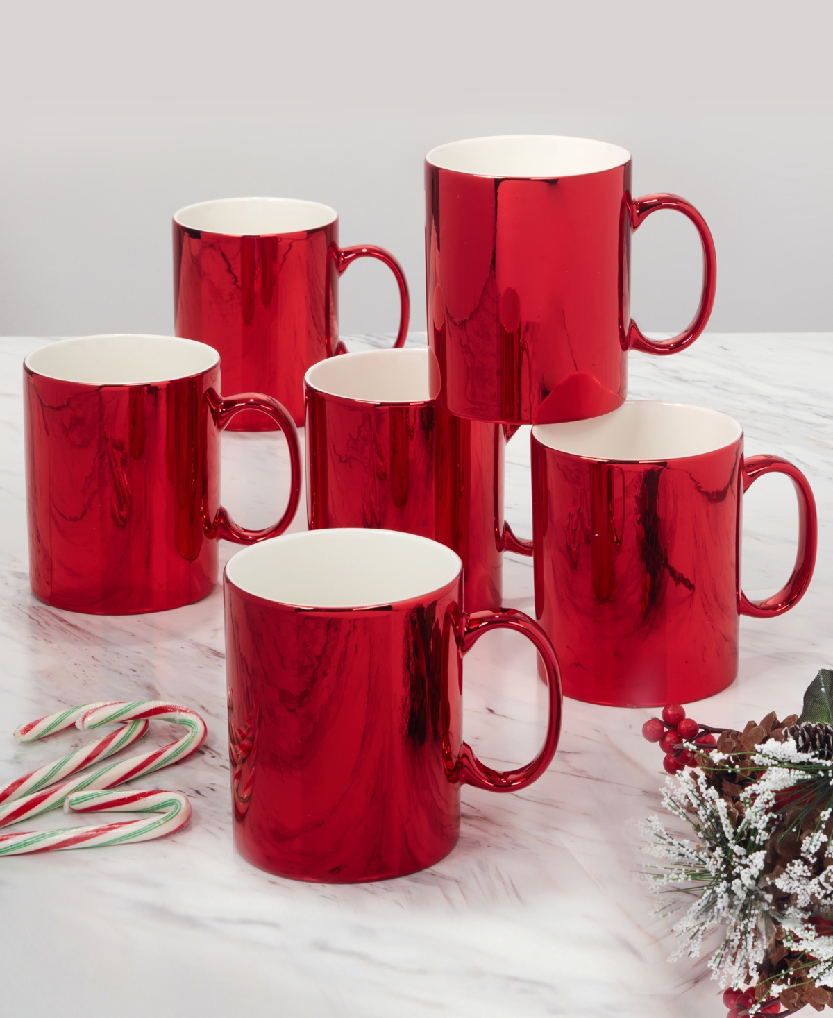 Certified International Holiday Lights 16 oz Mugs Set Of 6, Service For 6 In Red