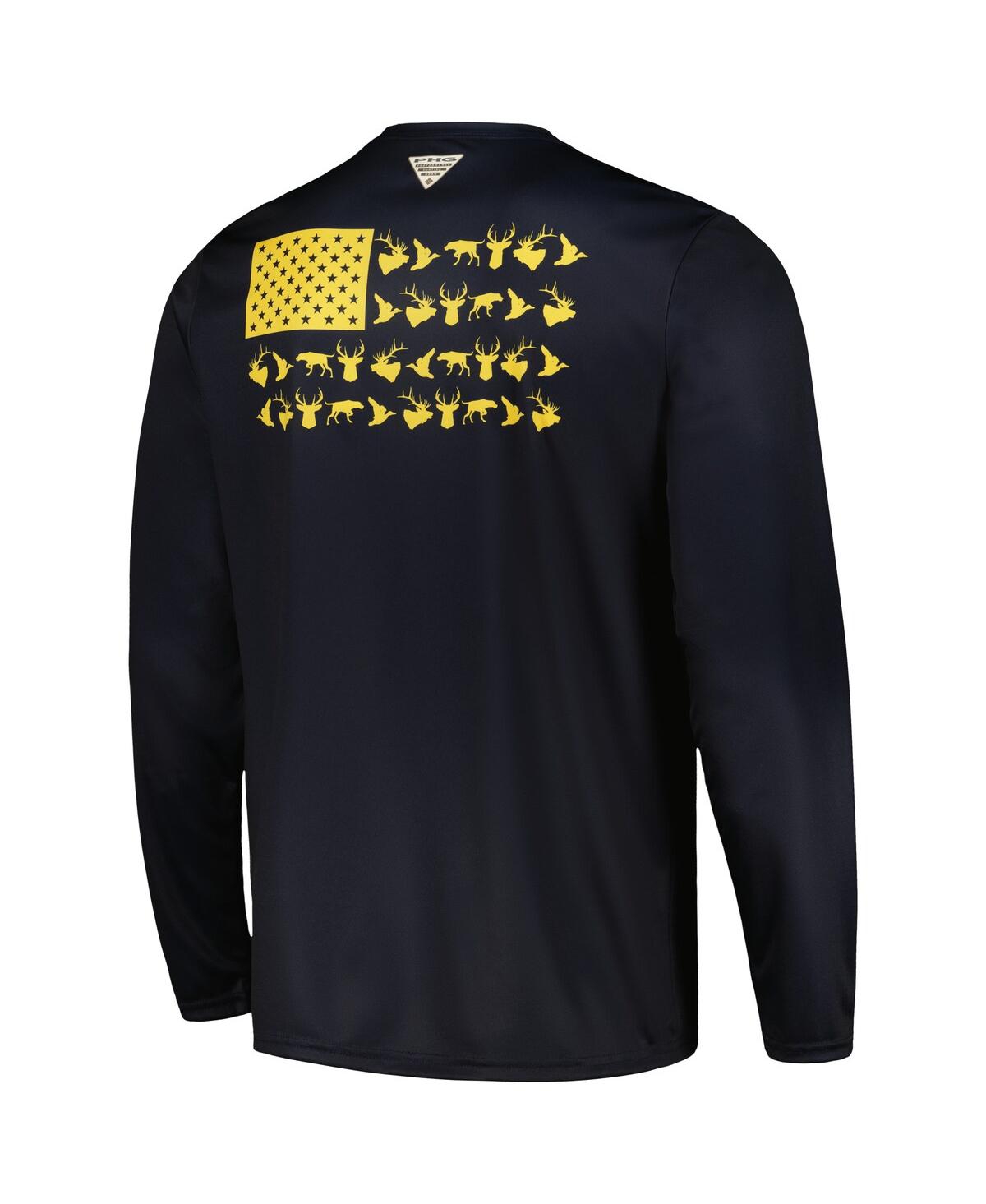 Columbia Men's  Navy Michigan Wolverines Terminal Shot Omni-shade Long Sleeve T-shirt In Navy
