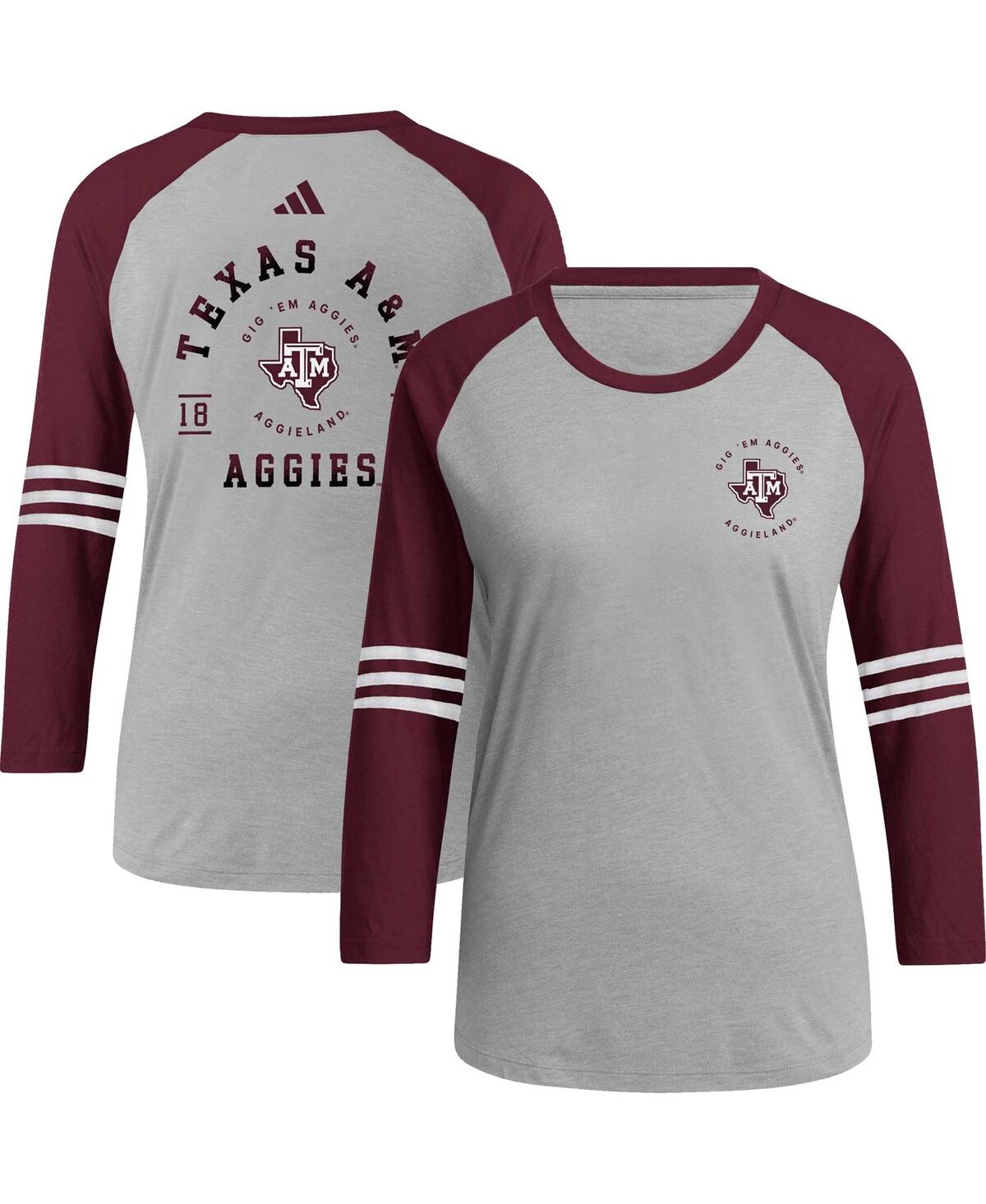 Women's adidas Gray Texas A&M Aggies Baseball Raglan 3/4-Sleeve T-shirt - Gray
