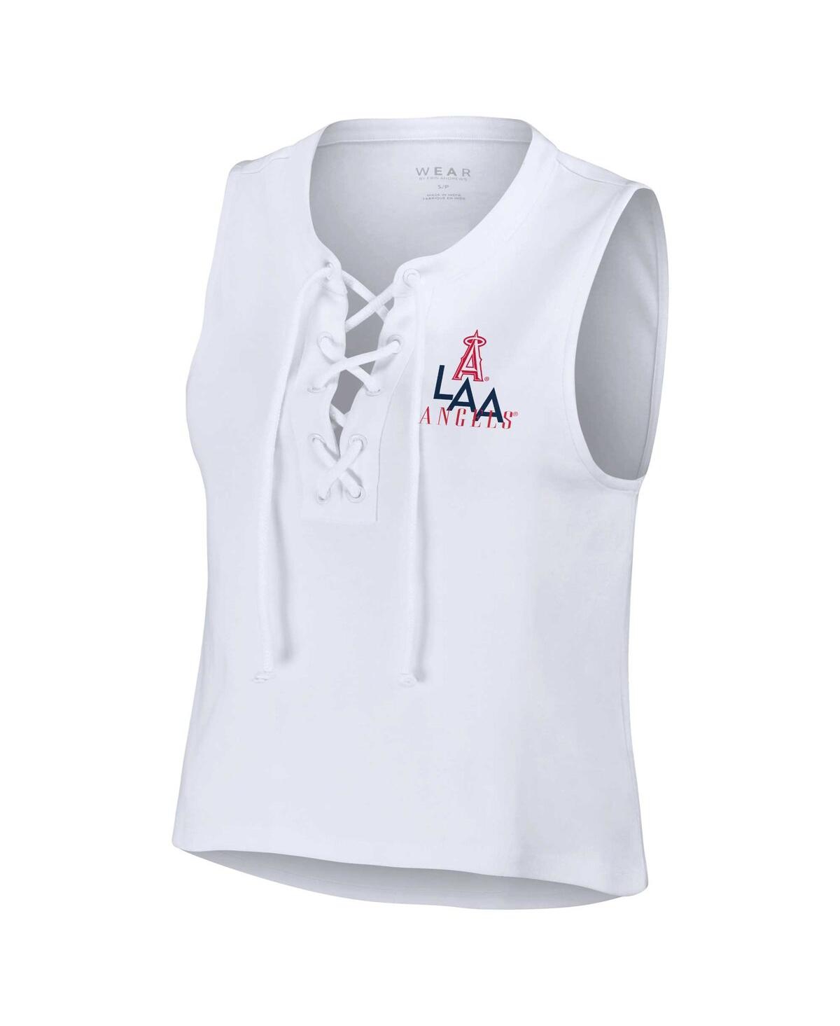 Shop Wear By Erin Andrews Women's  White Los Angeles Angels Lace-up Tank Top