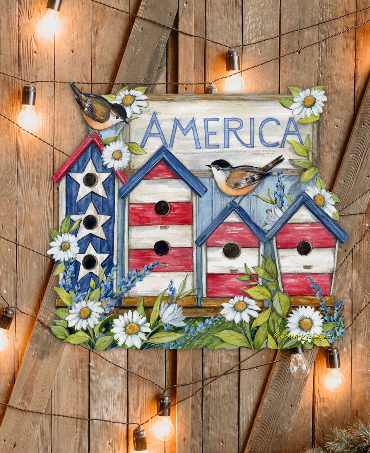 Shop Designocracy Holiday Wooden Wall Decor Door Decor American Birdhouse S. Winget In Multi Color