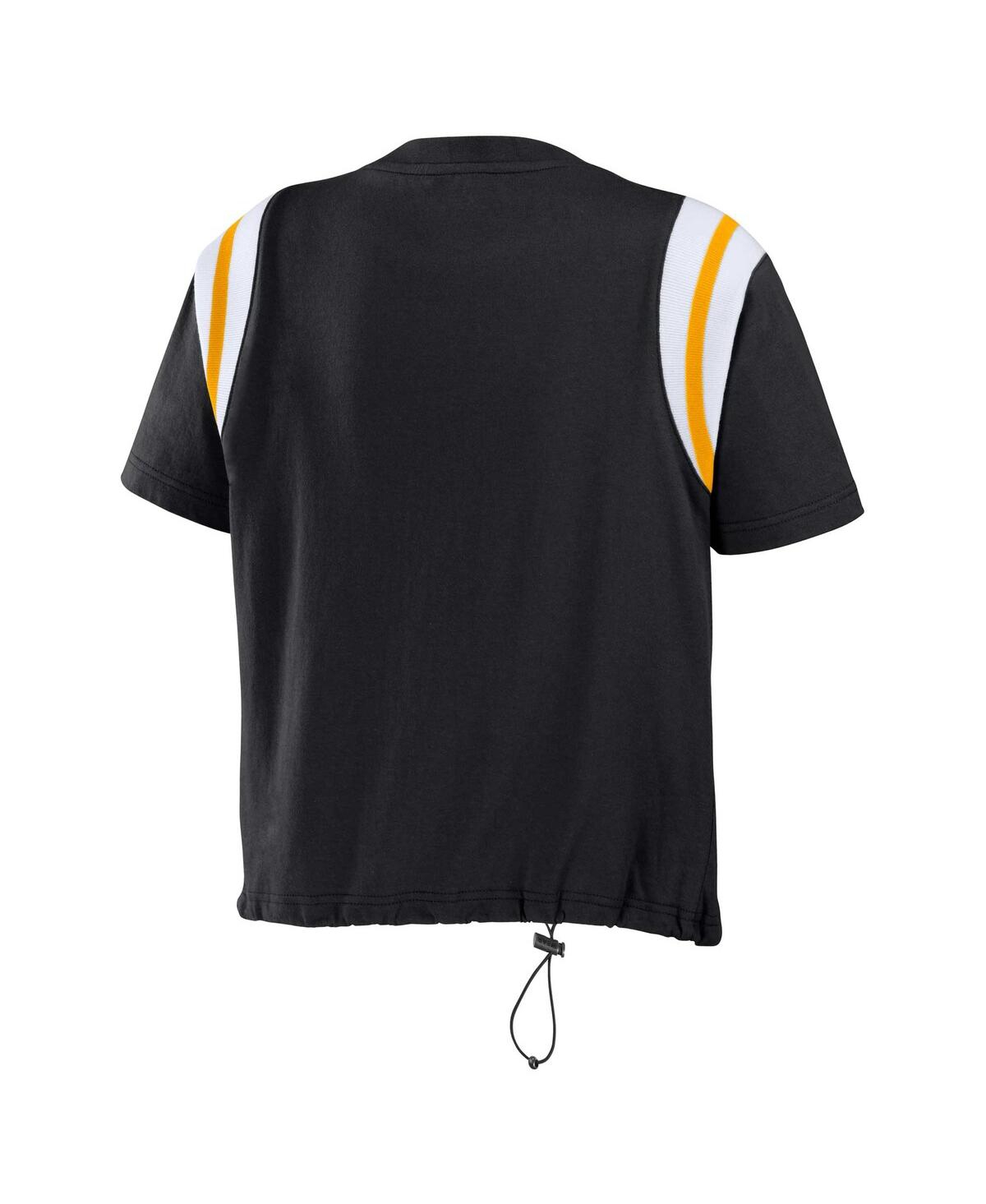 Wear By Erin Andrews Black/gold Pittsburgh Steelers Color Block Modest Crop Long Sleeve T-shirt In Black