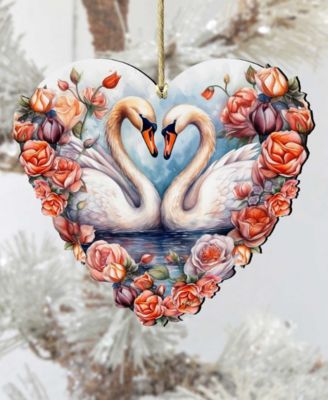 Holiday Wooden Ornaments Swans Love Home Decor G. DeBrekht