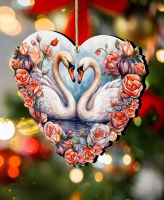 Holiday Wooden Ornaments Swans Love Home Decor G. DeBrekht