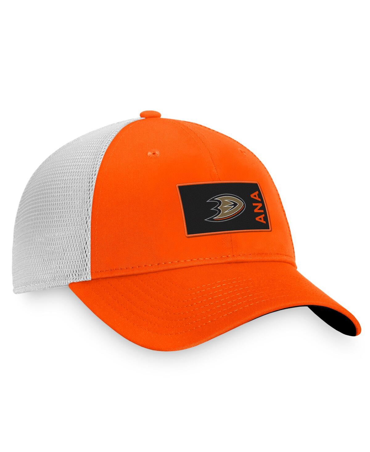 Fanatics Branded Orange/white Anaheim Ducks Authentic Pro Rink Trucker Snapback Hat In Orange,white