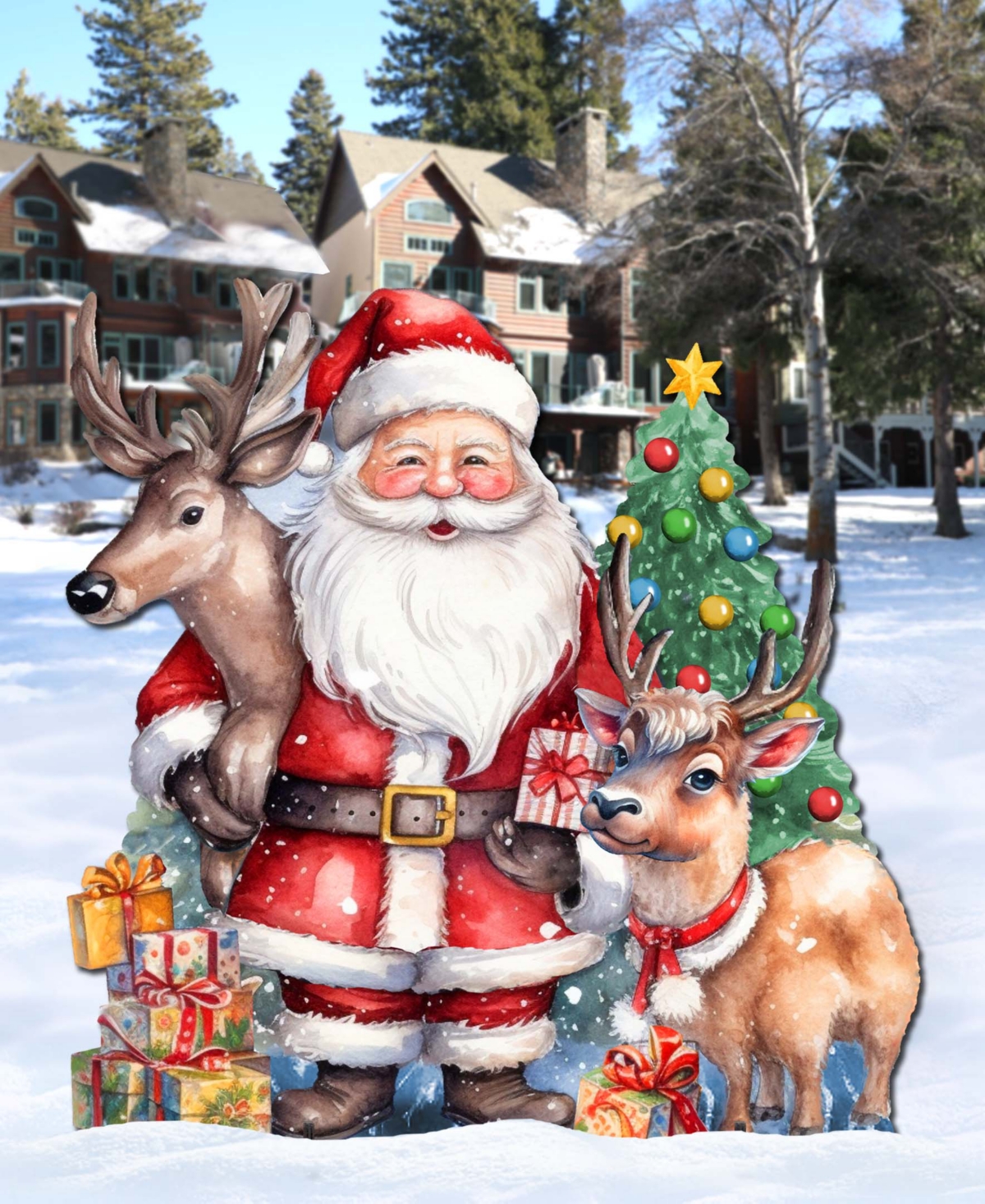 Designocracy Santa With Reindeers 32" Outdoor Christmas Lawn Decor G. Debrekht In Multi Color