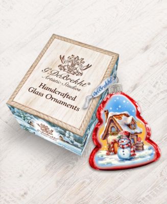Snowman and Christmas Cottage Keepsake Holiday Glass Ornaments G. DeBrekht