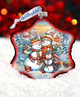Cheerful Snowmen Snowflake Mercury Christmas Glass Ornaments G. DeBrekht