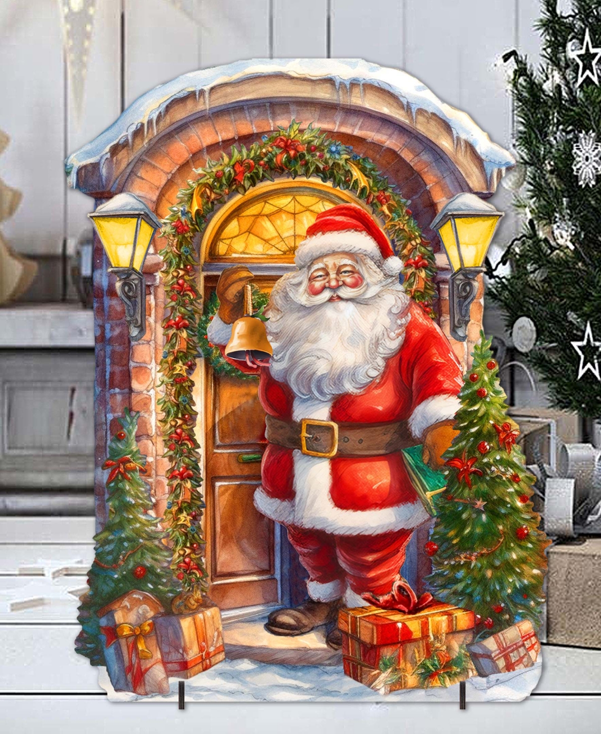 Designocracy Knocking The Door Santa 32" Christmas Outdoor Lawn Decor G. Debrekht In Multi Color