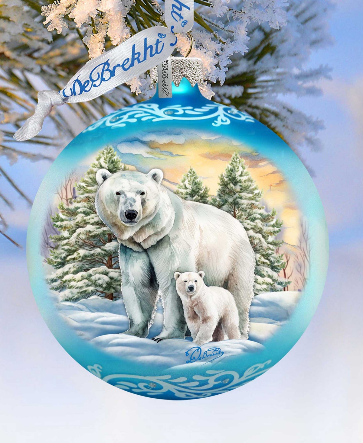 Designocracy Polar Bear With Cub Ball Holiday Mercury Glass Ornaments G. Debrekht In Multi Color