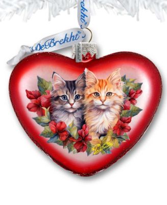 Cute Kittens Heart Christmas Mercury Glass Ornaments G. DeBrekht