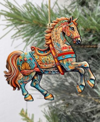 Designocracy Carousel Horse Christmas Wooden Ornaments Holiday Decor G ...