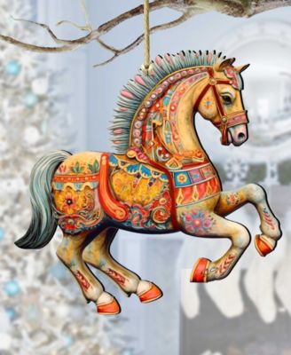Designocracy Carousel Horse Christmas Wooden Ornaments Holiday Decor G. DeBrekht