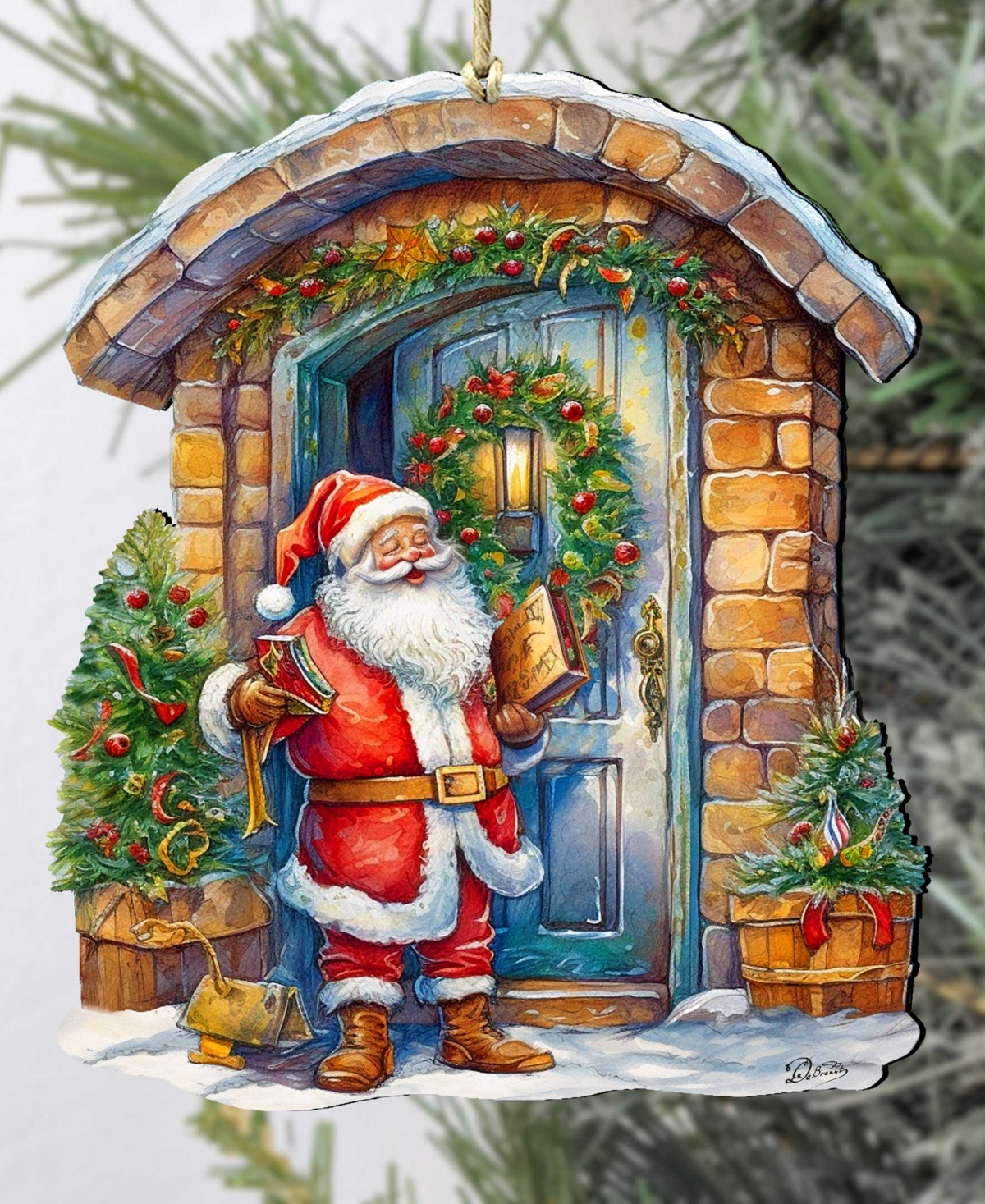 Designocracy Joyful Moments At The Doorstep Christmas Wooden Ornaments G. Debrekht In Multi Color