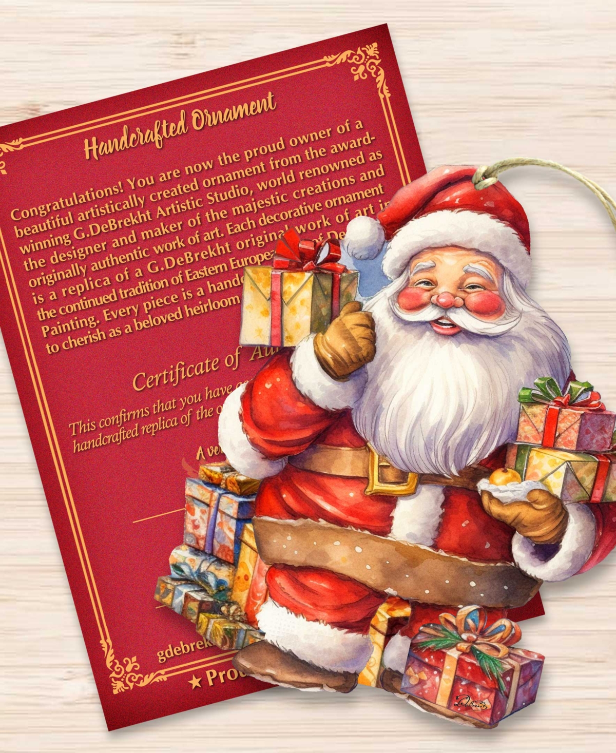 Designocracy Merry Delivery Santa With Gifts Christmas Wooden Ornaments G. Debrekht In Multi Color