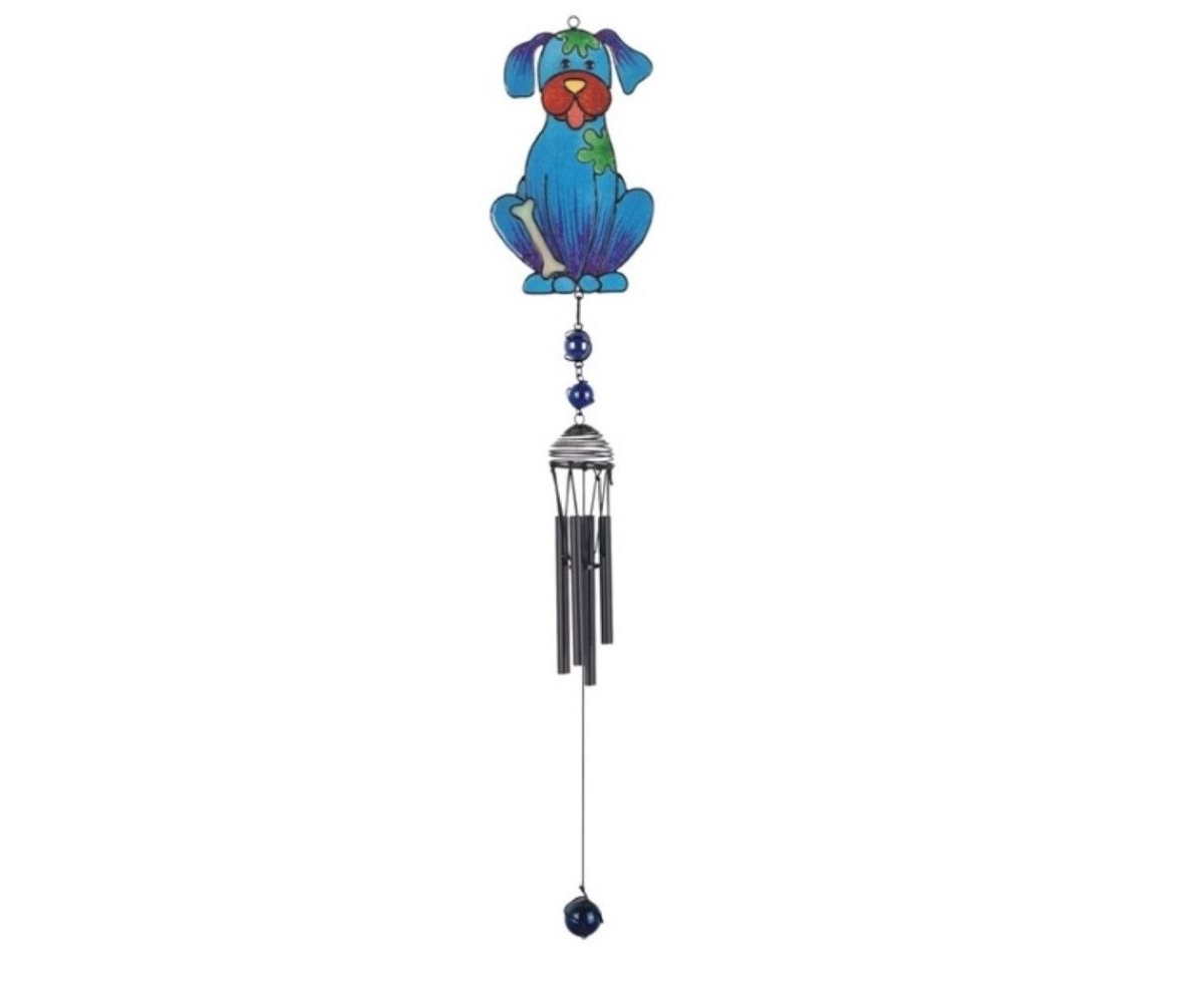30" Long Blue Dog Wind Chime with Black Gem - Multi