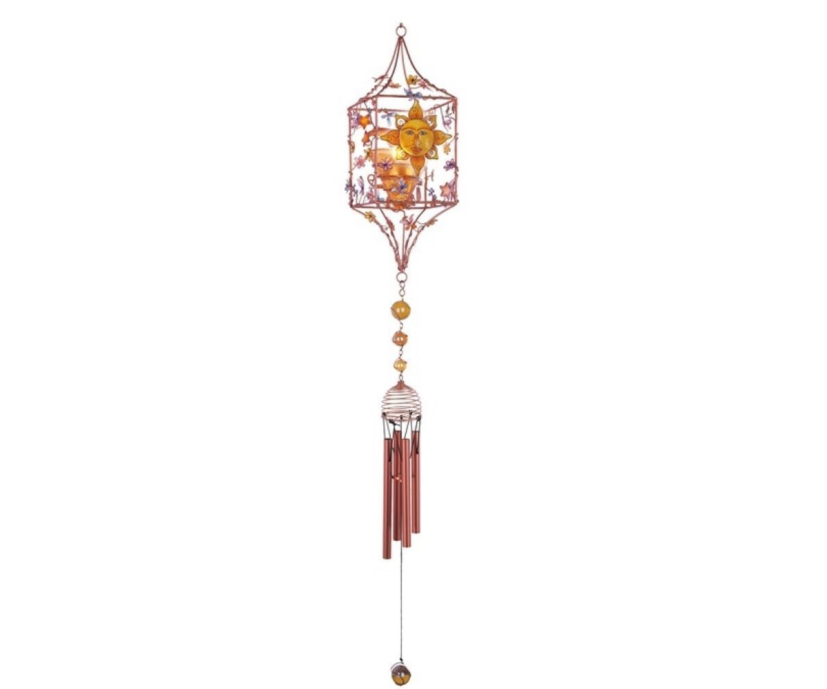 33" Long Celestial Copper Candle Holder Gem Wind Chime - Multi