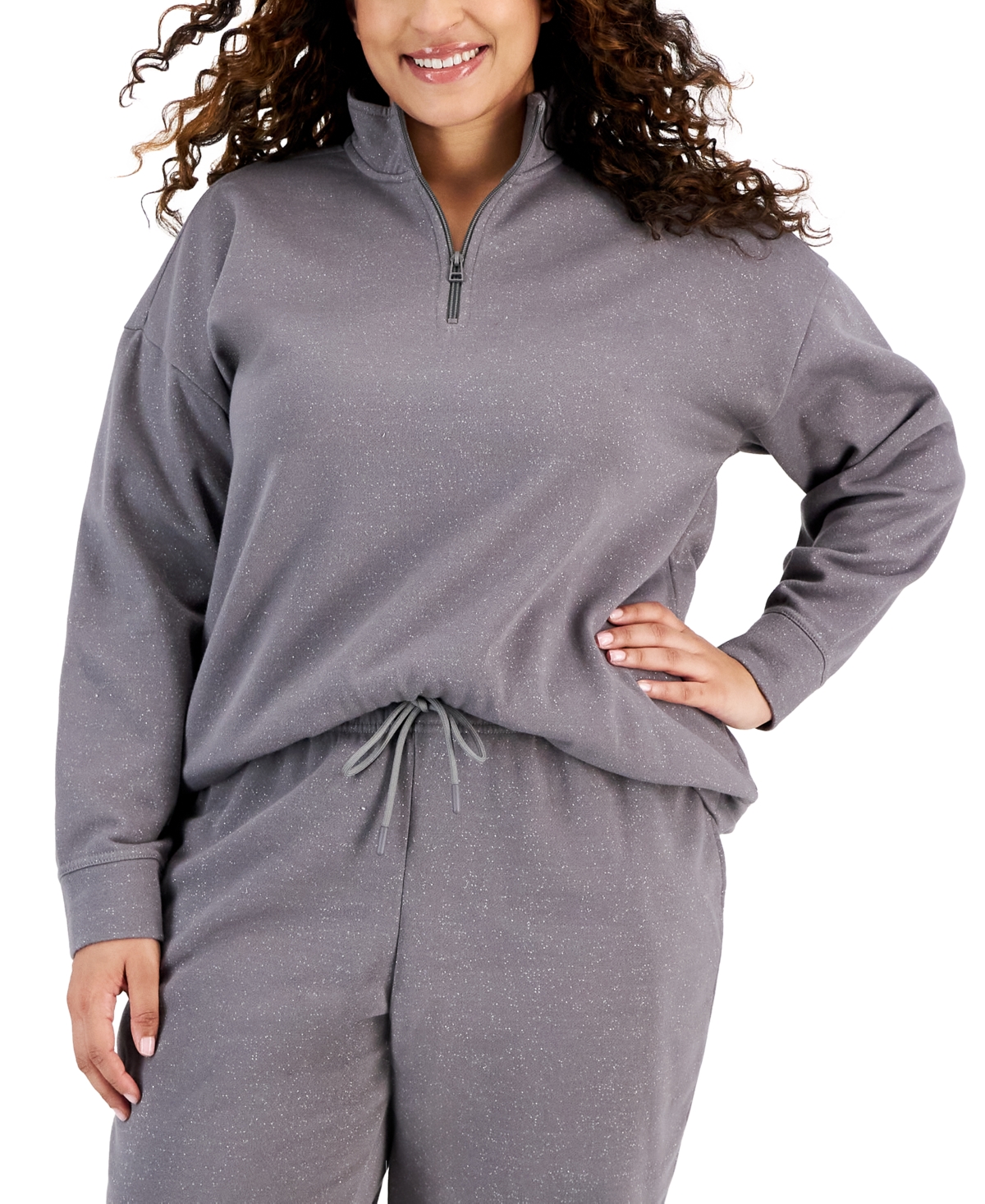 Id Ideology Plus Size Quarter-zip Mock-neck Sweatshirt, Created For Macy's In Grey Graph