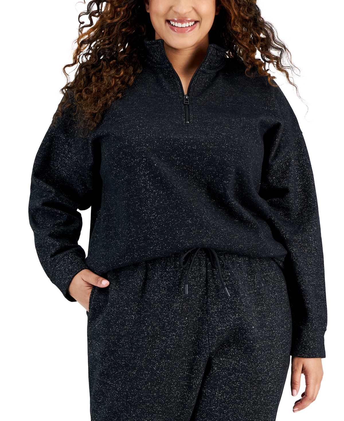 Id Ideology Plus Size Quarter-zip Mock-neck Sweatshirt, Created For Macy's In Deep Black