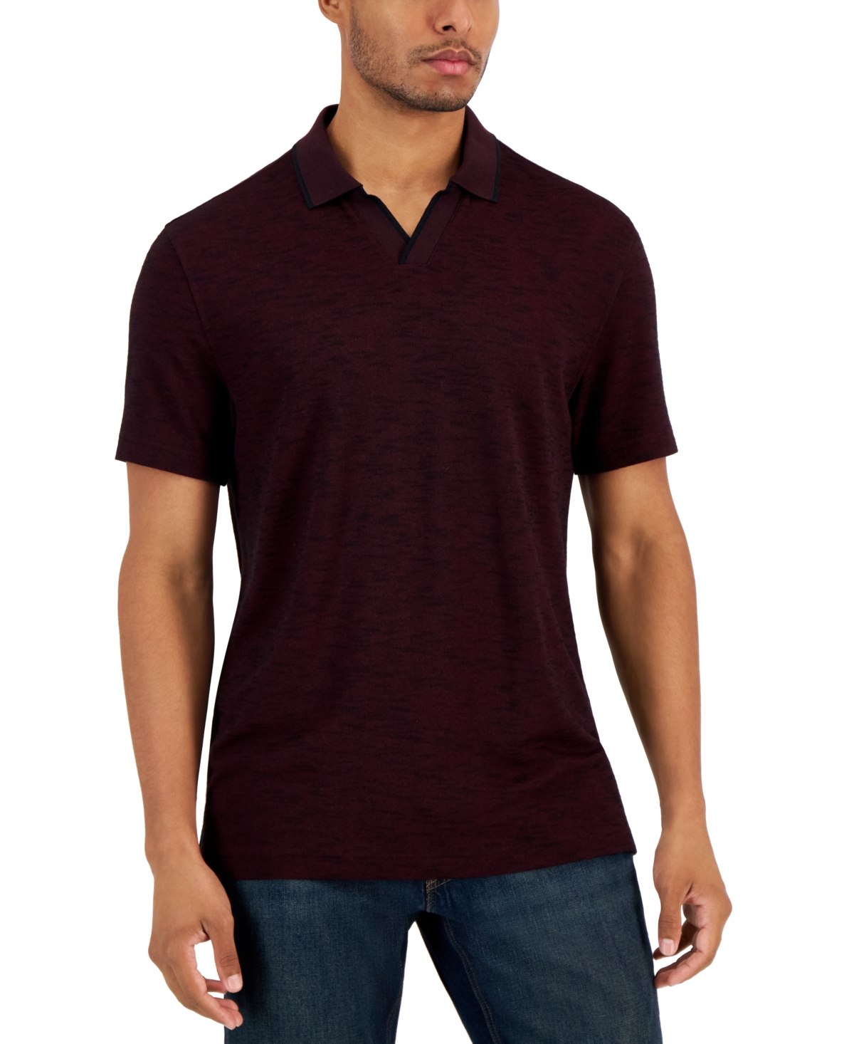 Alfani Men's Johnny Collar Polo, Created For Macy's In Maroon Banner