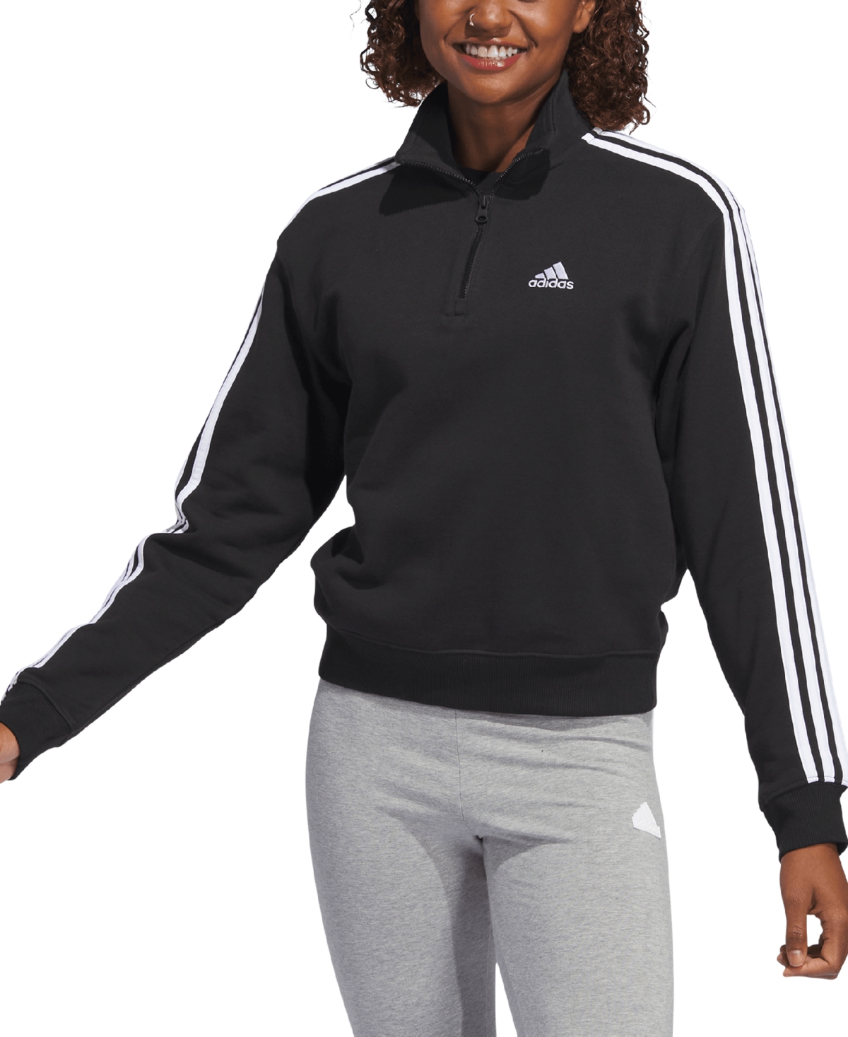 Shop Adidas Originals Women's Cotton 3-stripes Quarter-zip Sweatshirt In Black,white