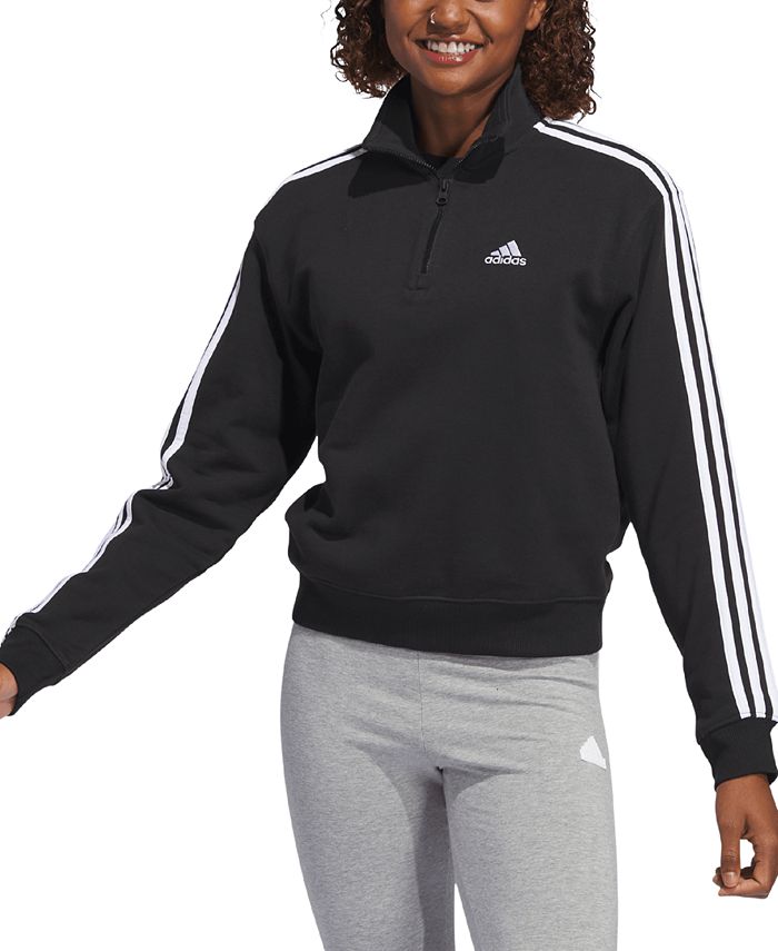 Sweatshirt adidas Quarter-Zip Women\'s Macy\'s Cotton 3-Stripes -