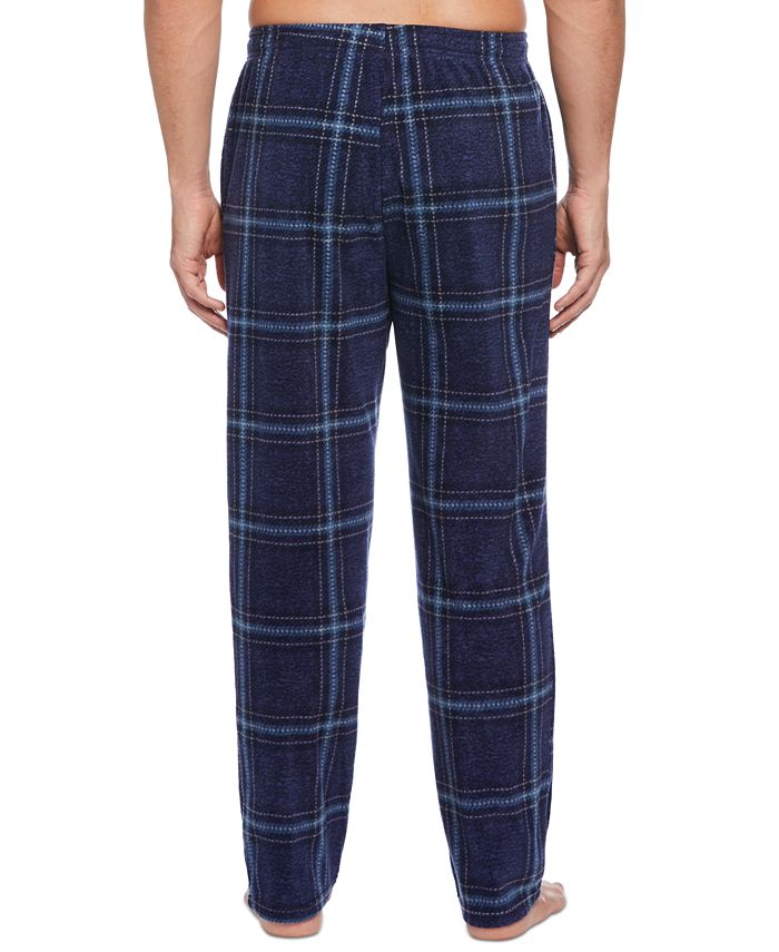 PERRY ELLIS Mens Fleece Pajama Pants Windowpane Plaid Blue Size
