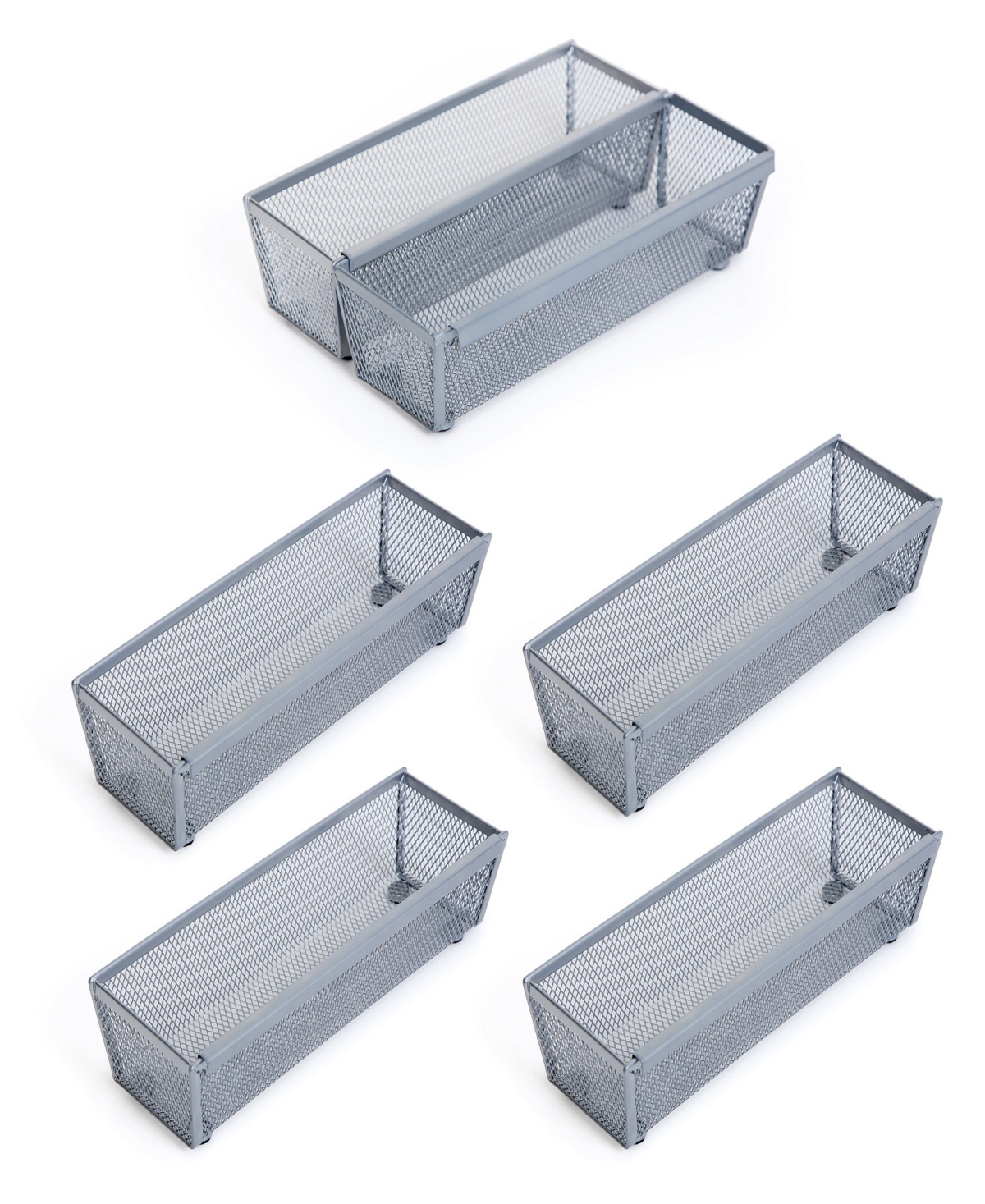 Smart Design Set Of 6 Drawer Organizer, 9" X 3" In Silver