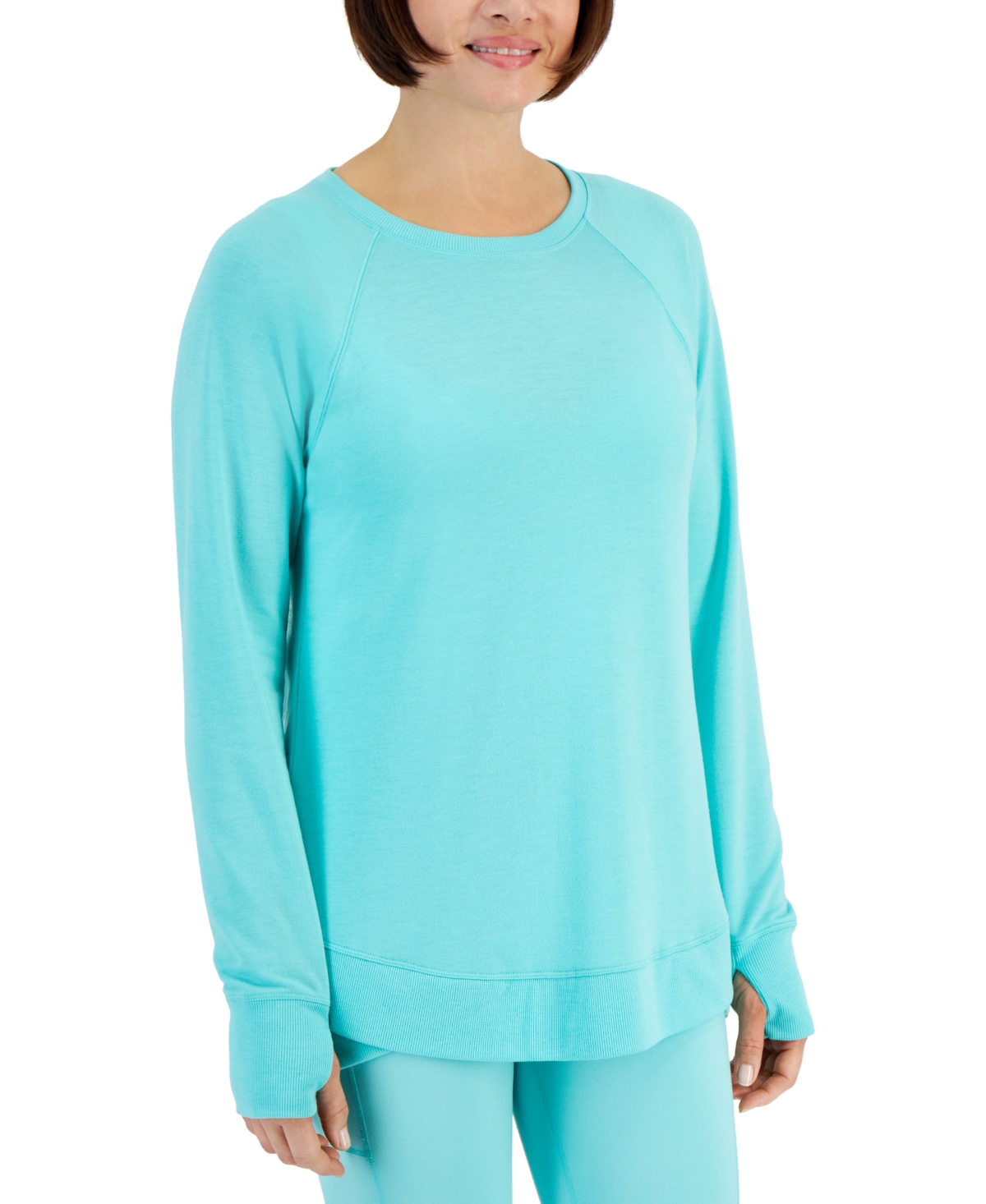 Id Ideology Women's Active Butter French-terry Long-sleeve Thumbhole Tunic Top, Created For Macy's In Seaglass