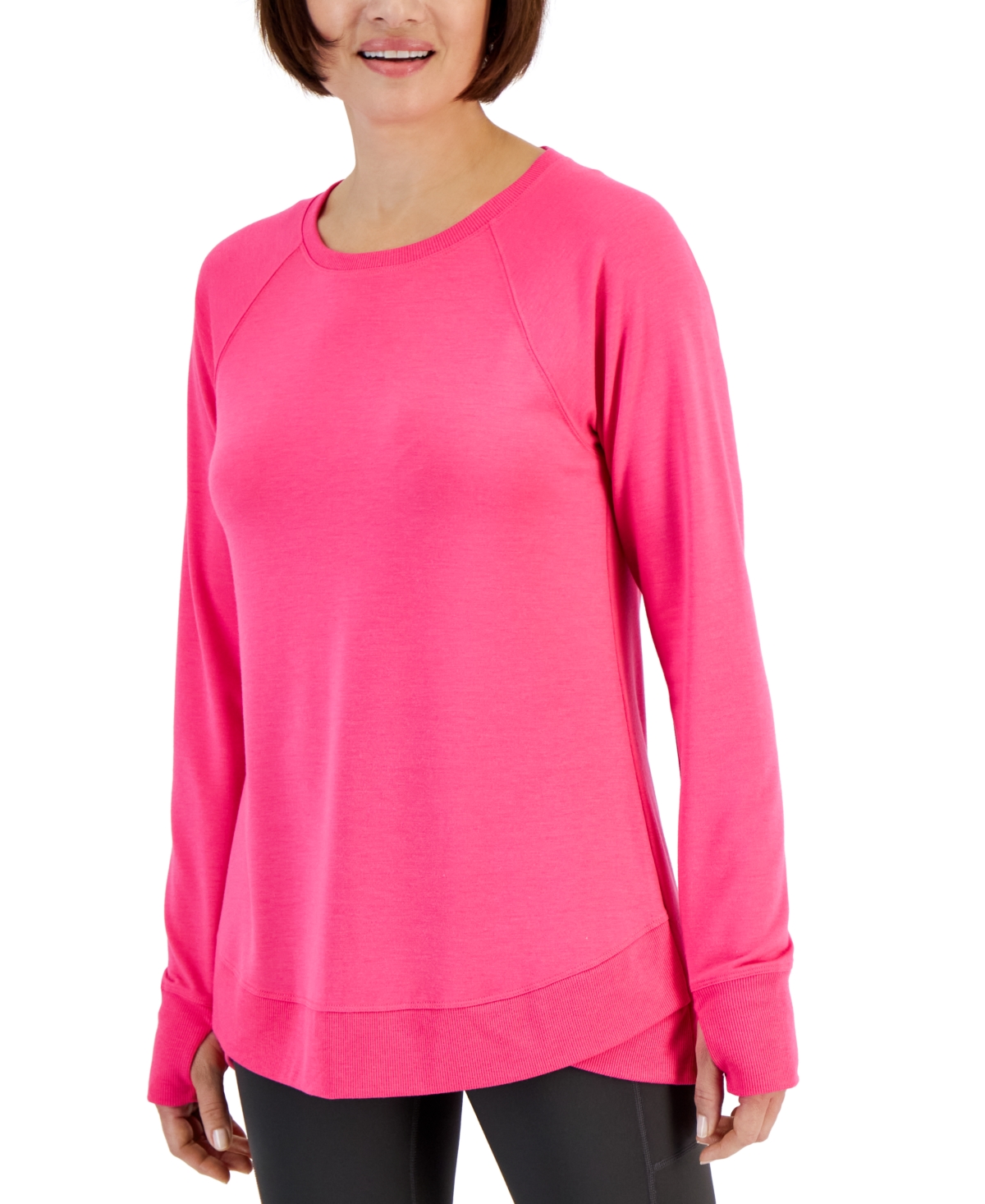Id Ideology Women's Active Butter French-terry Long-sleeve Thumbhole Tunic Top, Created For Macy's In Molten Pink