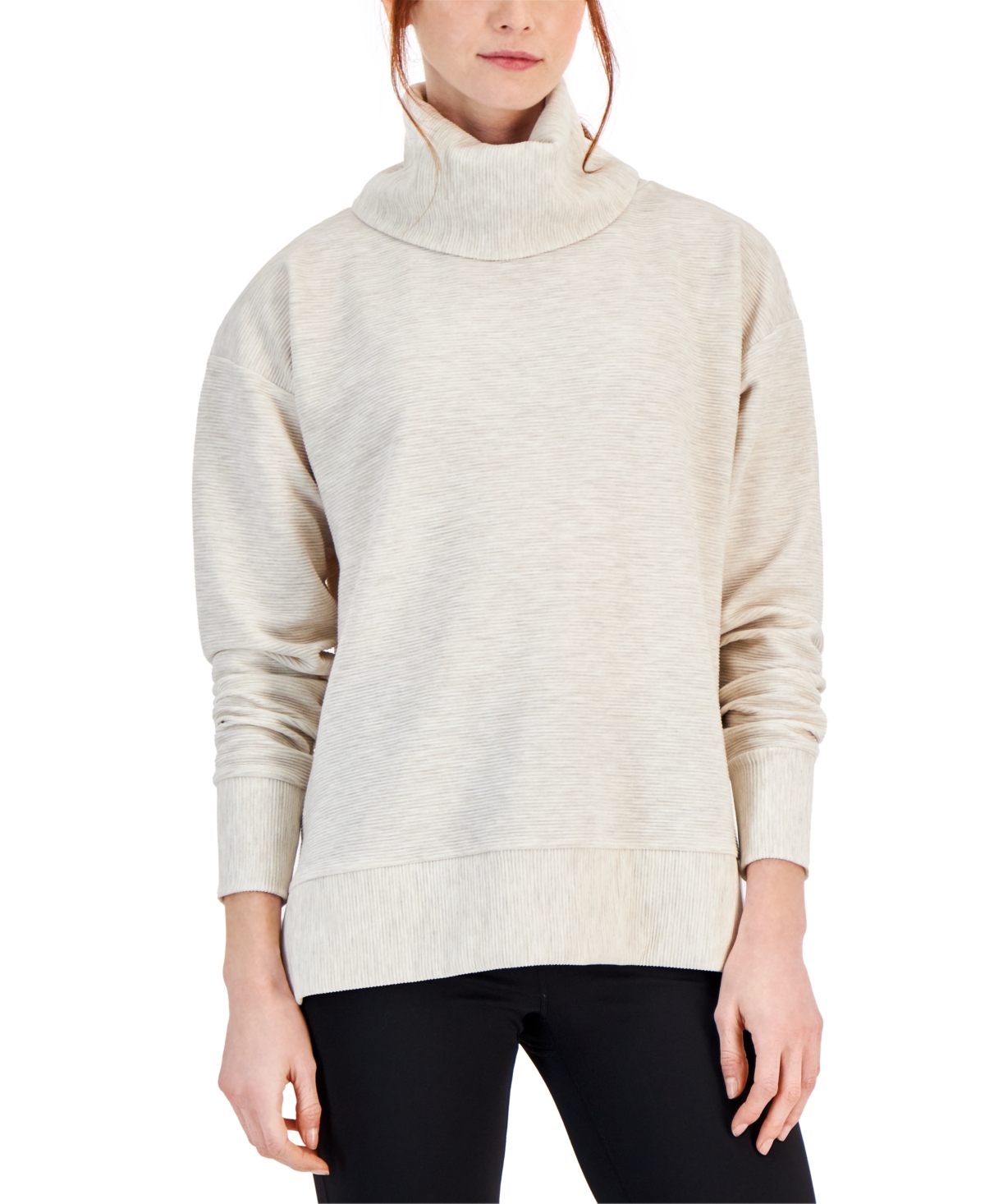 Id Ideology Women's Cowlneck Ottoman Sweater, Created For Macy's In Light Sand Heather