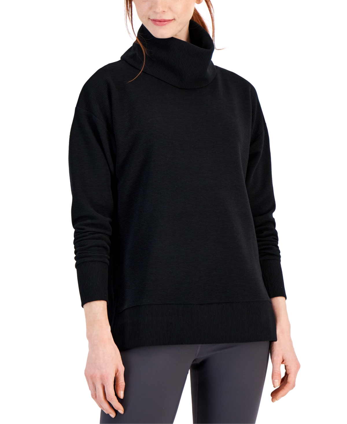 Id Ideology Women's Cowlneck Ottoman Sweater, Created For Macy's In Deep Black