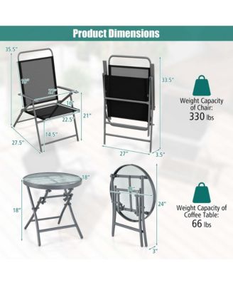 3pcs Patio Folding Table Chair Set Extra-Large Seat Metal Frame Portable Outdoor