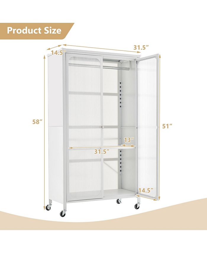 Costway Storage Wardrobe Cabinet Mobile Armoire Closet with Hanging Rod ...