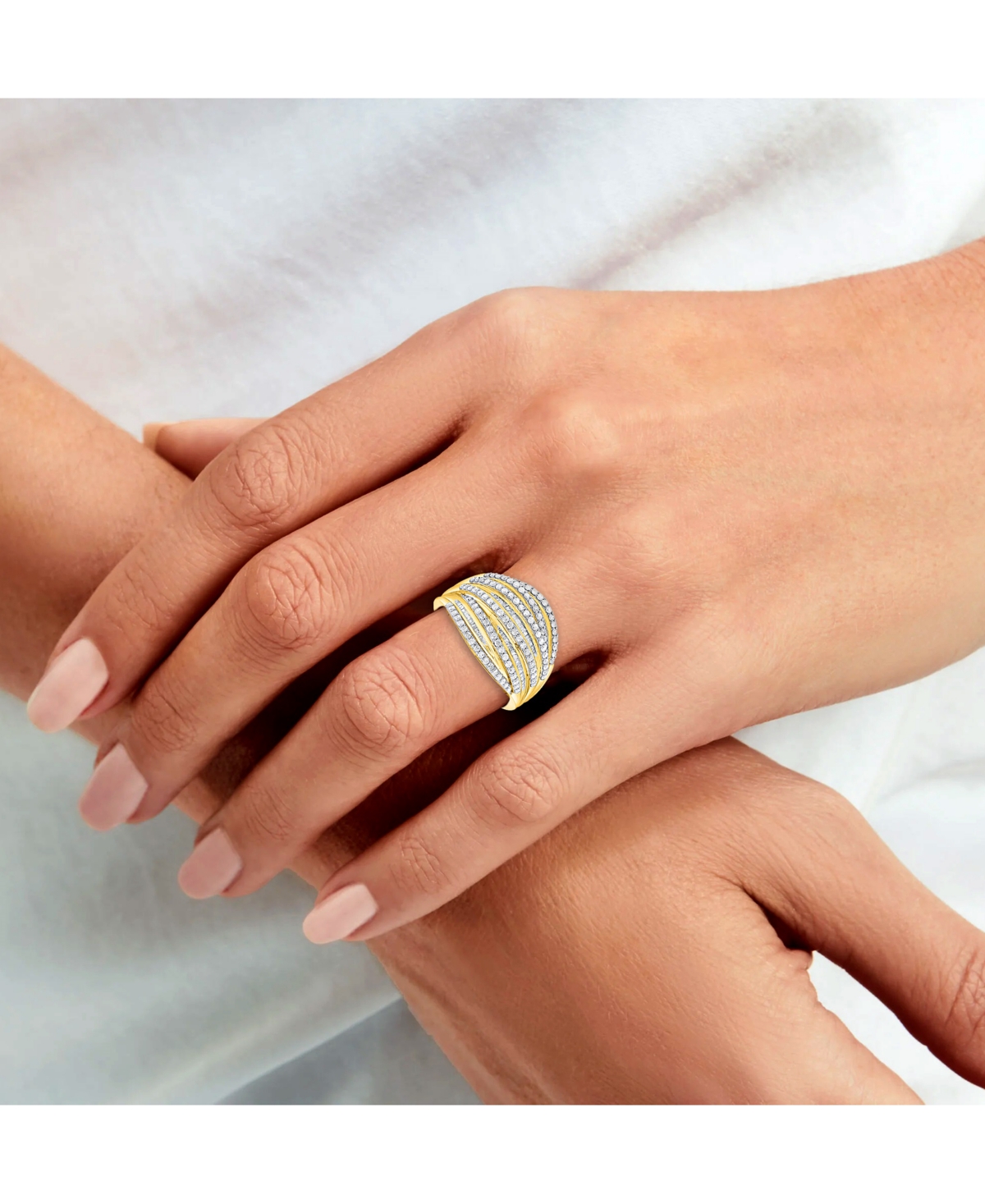 Diamond Round & Baguette Multirow Statement Ring (1 ct. t.w.) in 14k Gold-Plated Sterling Silver - Gold-Plated Sterling Silver