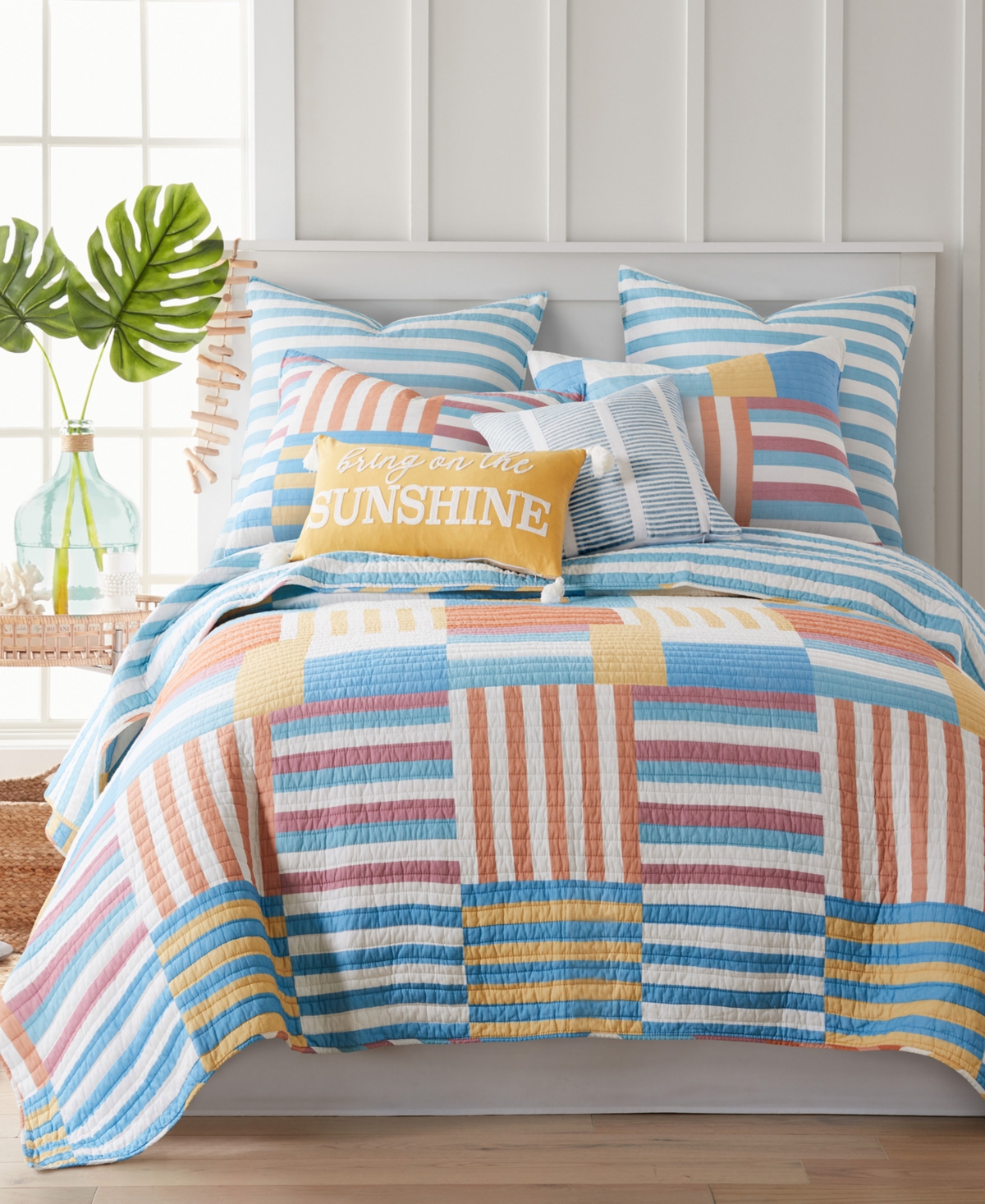Shop Levtex Sol Stripe Patch Applique Decorative Pillow, 18" X 18" In Blue