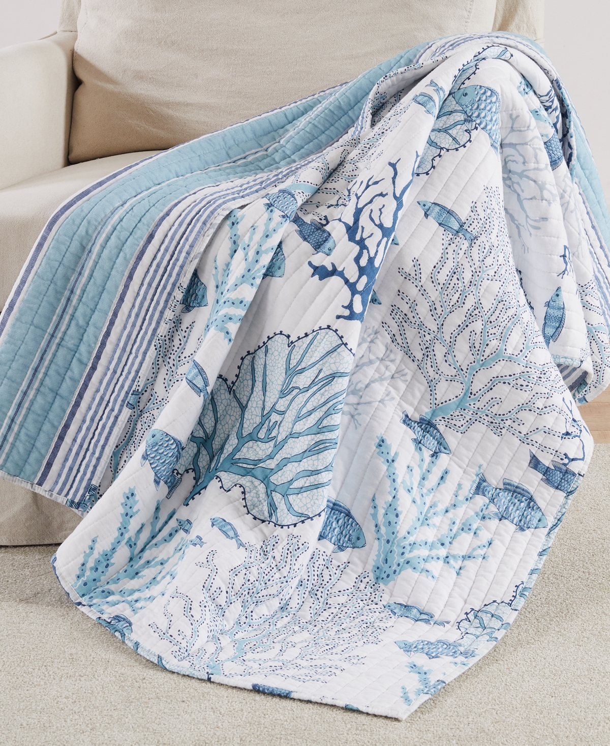 Levtex Lacey Sea Reversible Quilted Throw, 50" X 60" In Blue