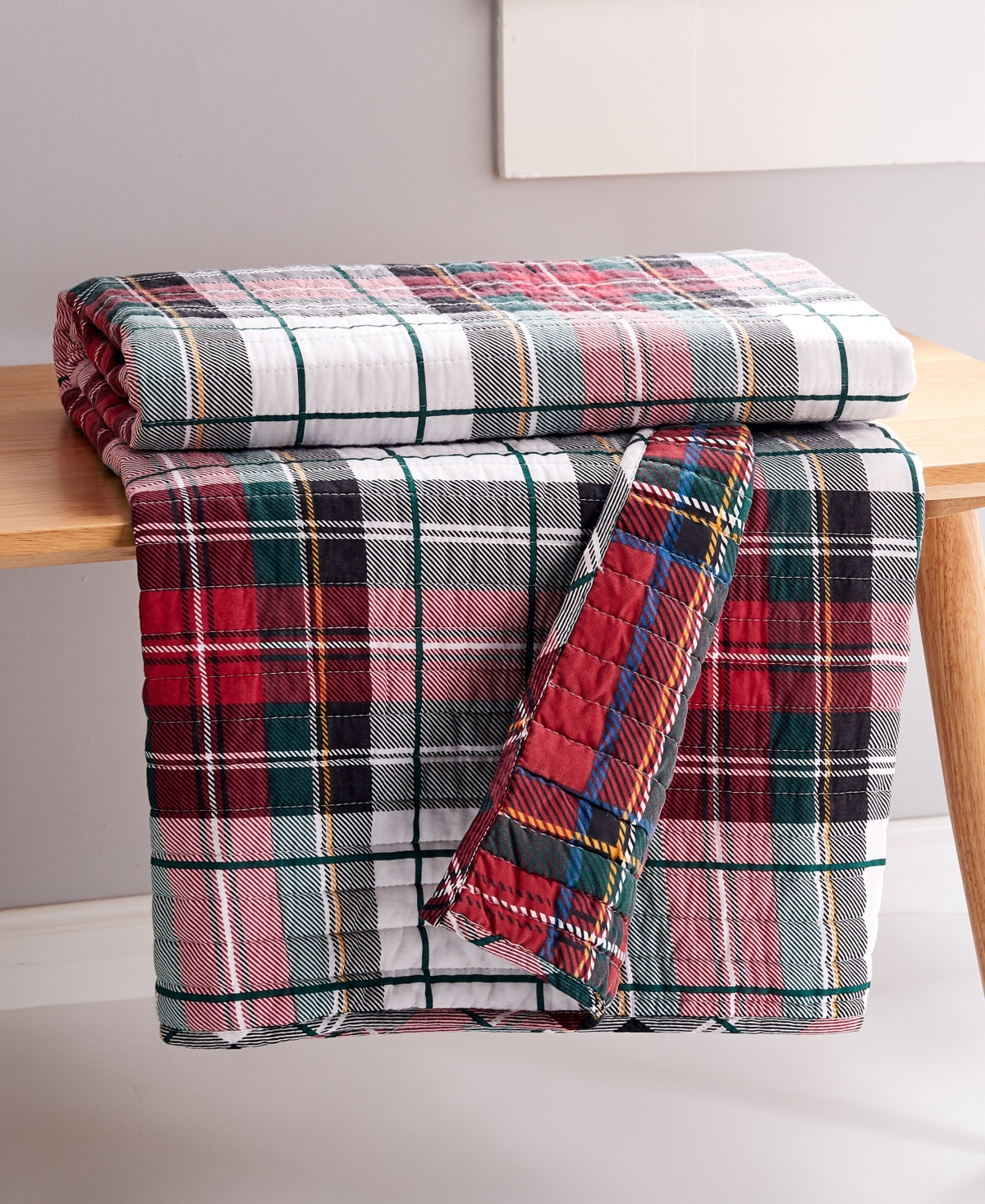 Levtex Spencer Red Plaid Reversible Quilted Throw, 60" X 50" In Multi