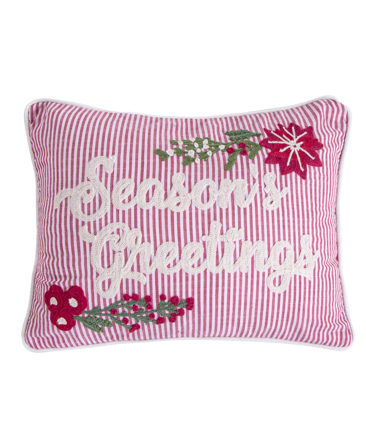 Levtex Sleigh Bells Embroidered Decorative Pillow, 14" X 18" In Red