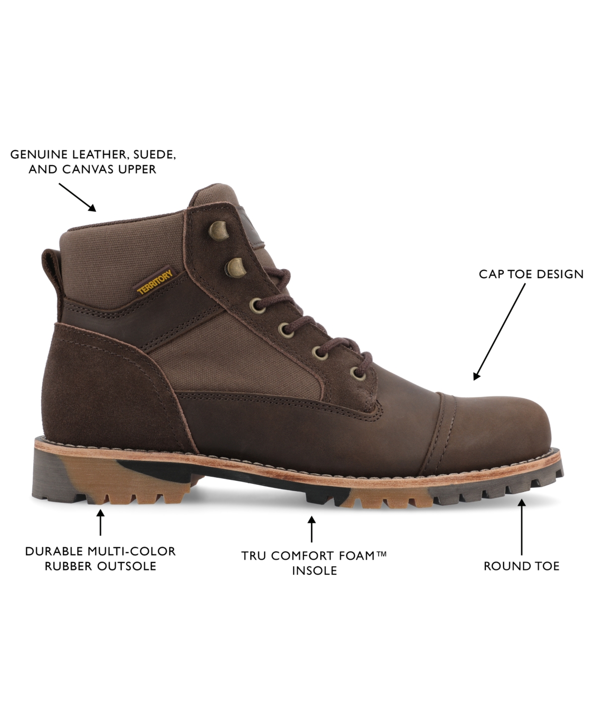 Territory Men's Brute Tru Comfort Foam Cap Toe Lace-up Ankle Boots