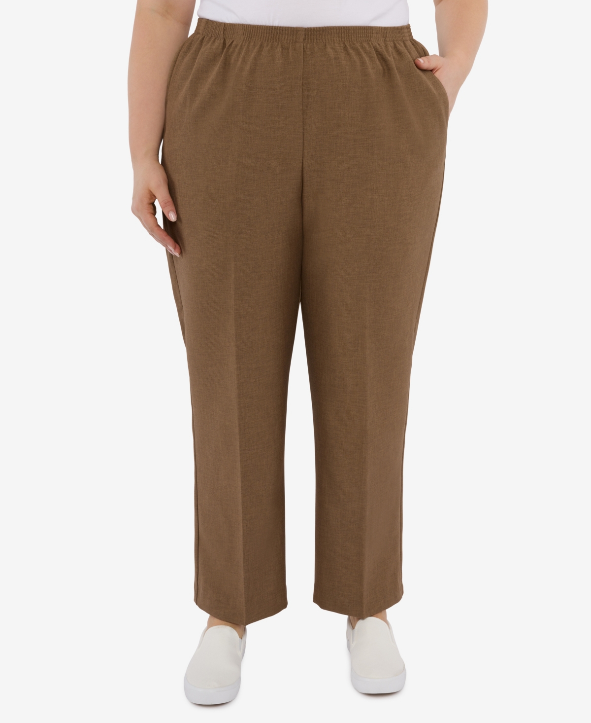 Plus Size Signature Fit Textured Trouser Short Length Pants - Taupe